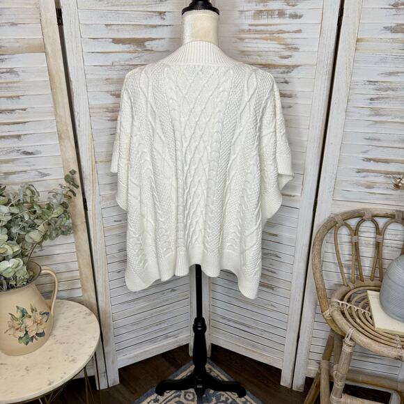 J. CREW Women's One Size Mock Neck Fisherman Cable Knit Poncho Sweater Cream - Picture 6 of 16